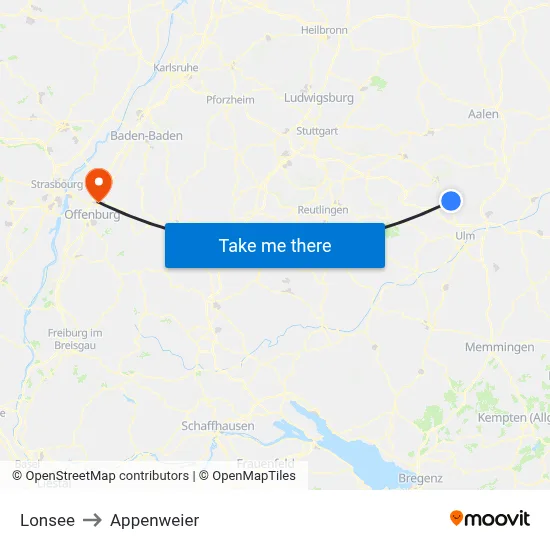 Lonsee to Appenweier map