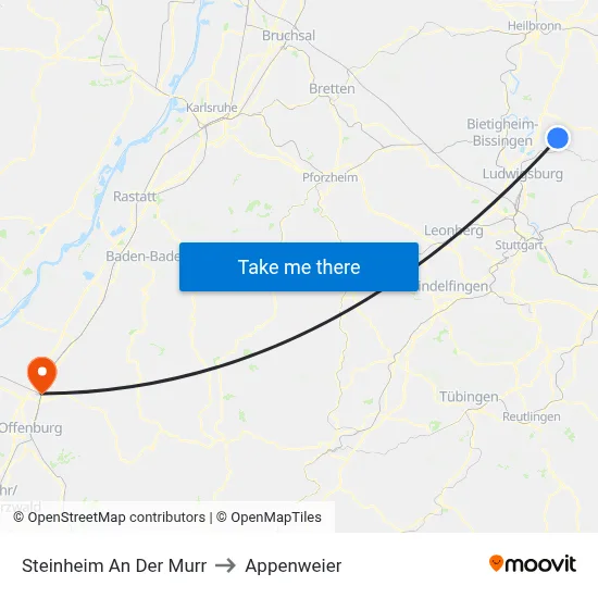 Steinheim An Der Murr to Appenweier map