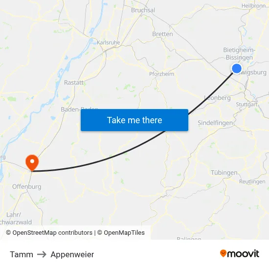 Tamm to Appenweier map