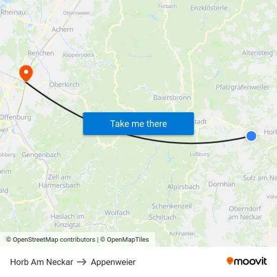 Horb Am Neckar to Appenweier map
