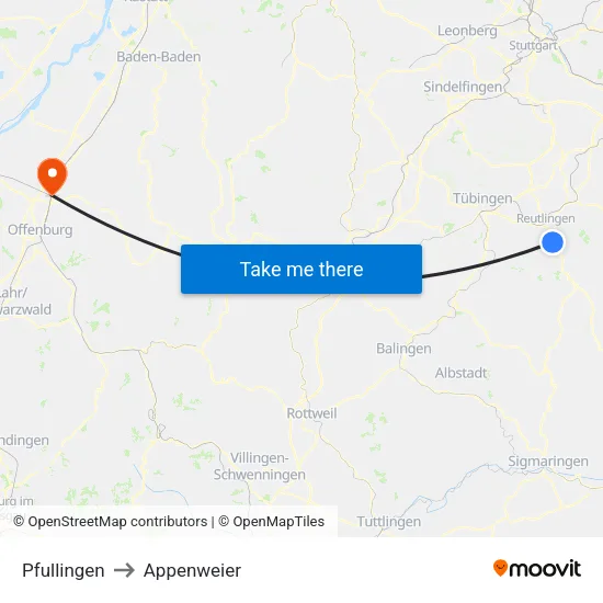 Pfullingen to Appenweier map