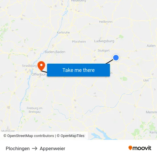 Plochingen to Appenweier map