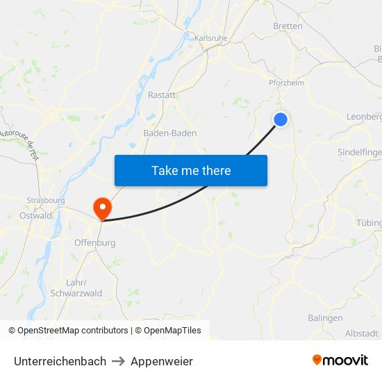 Unterreichenbach to Appenweier map