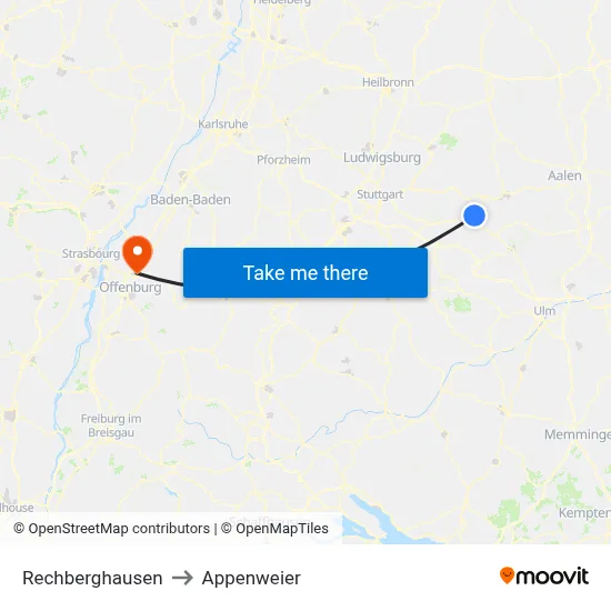 Rechberghausen to Appenweier map