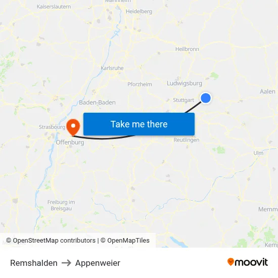 Remshalden to Appenweier map