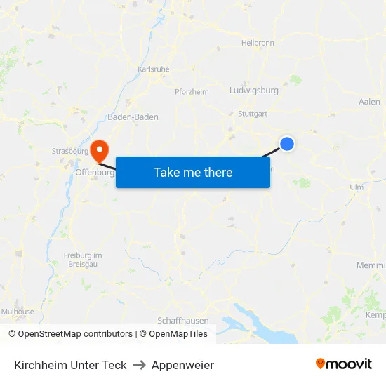 Kirchheim Unter Teck to Appenweier map