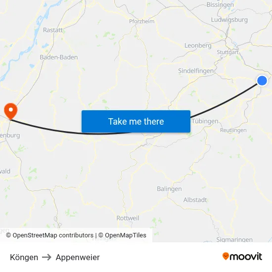 Köngen to Appenweier map