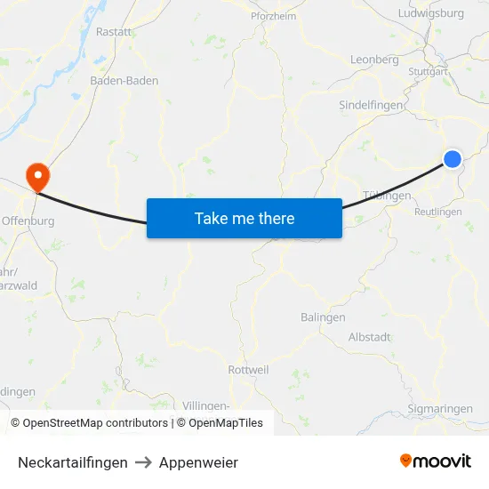 Neckartailfingen to Appenweier map