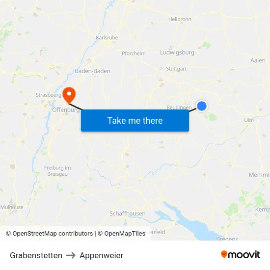 Grabenstetten to Appenweier map