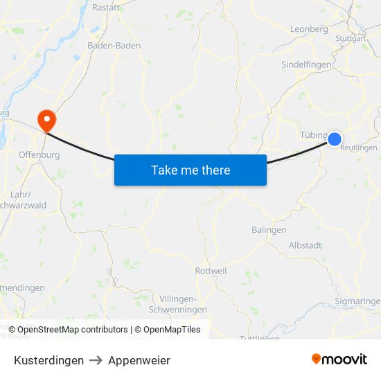 Kusterdingen to Appenweier map