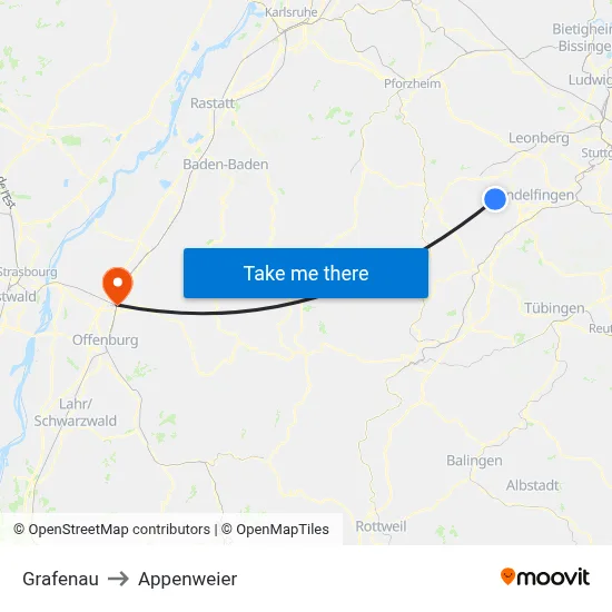 Grafenau to Appenweier map