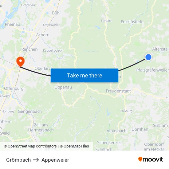 Grömbach to Appenweier map