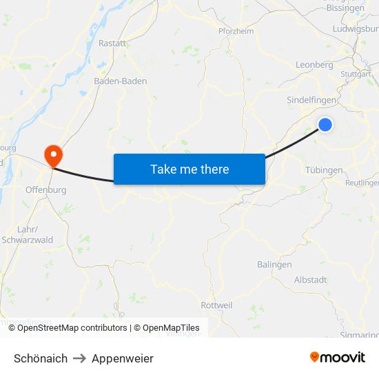 Schönaich to Appenweier map