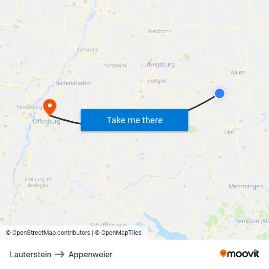 Lauterstein to Appenweier map