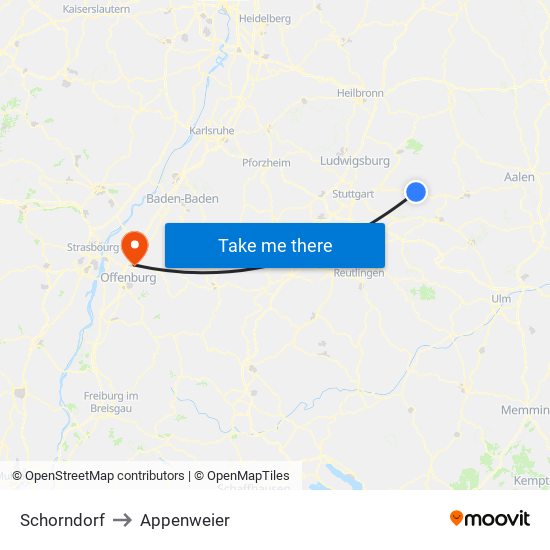 Schorndorf to Appenweier map