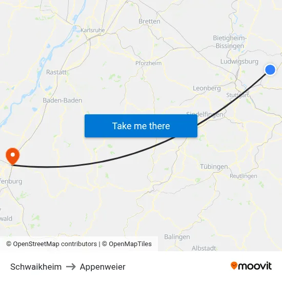 Schwaikheim to Appenweier map