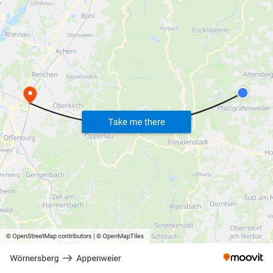 Wörnersberg to Appenweier map