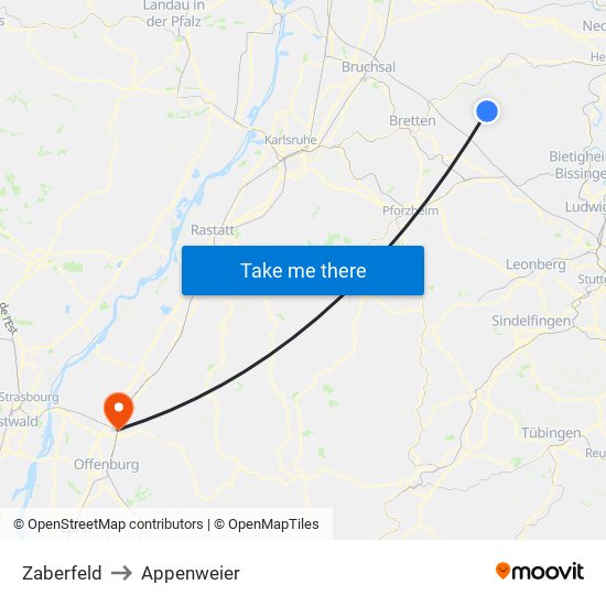 Zaberfeld to Appenweier map