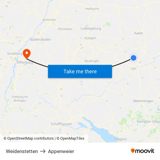 Weidenstetten to Appenweier map