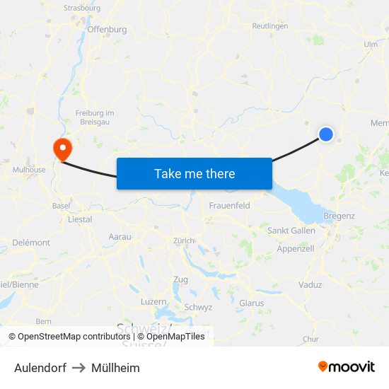 Aulendorf to Müllheim map