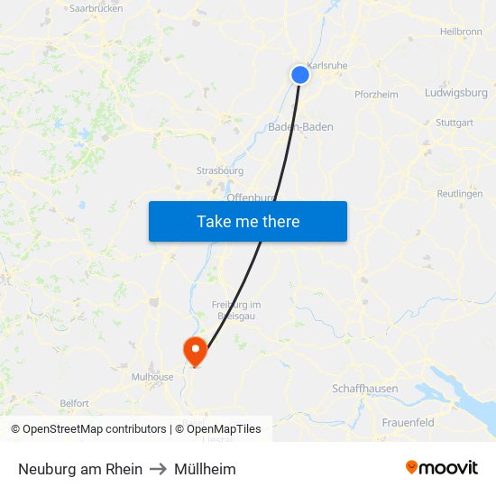 Neuburg am Rhein to Müllheim map