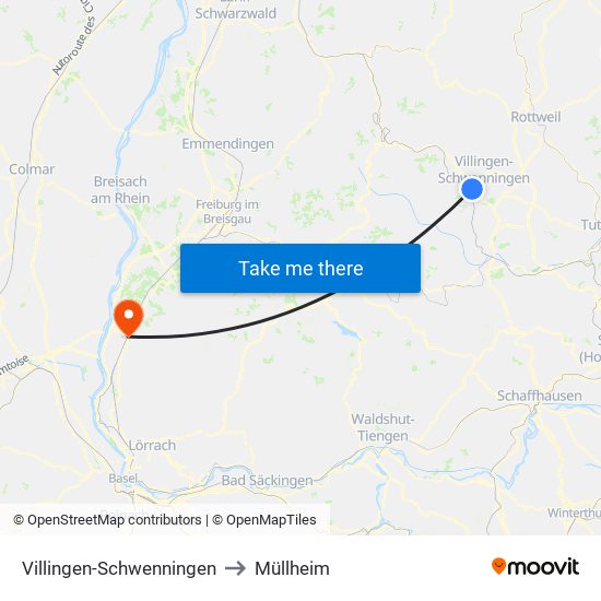 Villingen-Schwenningen to Müllheim map