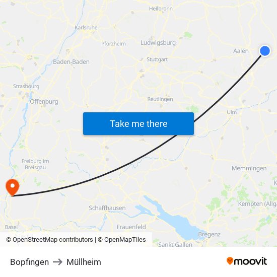 Bopfingen to Müllheim map