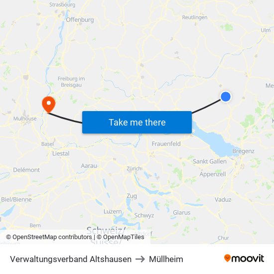 Verwaltungsverband Altshausen to Müllheim map