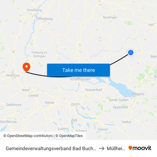 Gemeindeverwaltungsverband Bad Buchau to Müllheim map