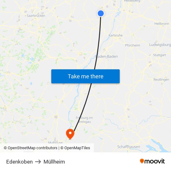 Edenkoben to Müllheim map