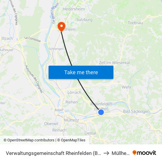 Verwaltungsgemeinschaft Rheinfelden (Baden) to Müllheim map