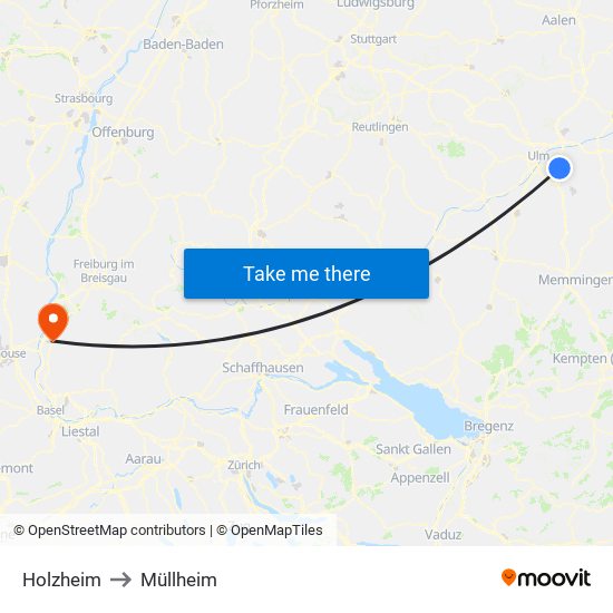 Holzheim to Müllheim map