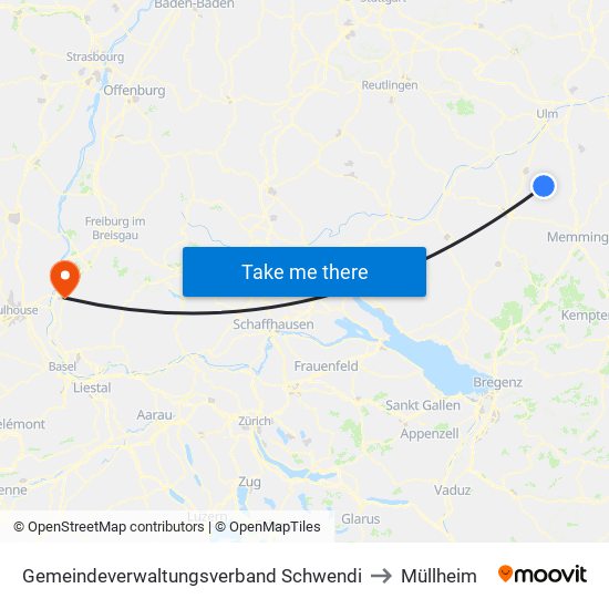 Gemeindeverwaltungsverband Schwendi to Müllheim map