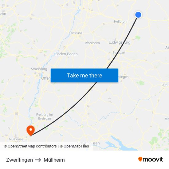 Zweiflingen to Müllheim map