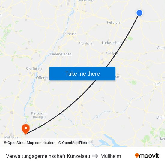 Verwaltungsgemeinschaft Künzelsau to Müllheim map