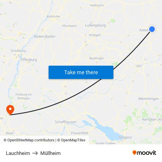 Lauchheim to Müllheim map