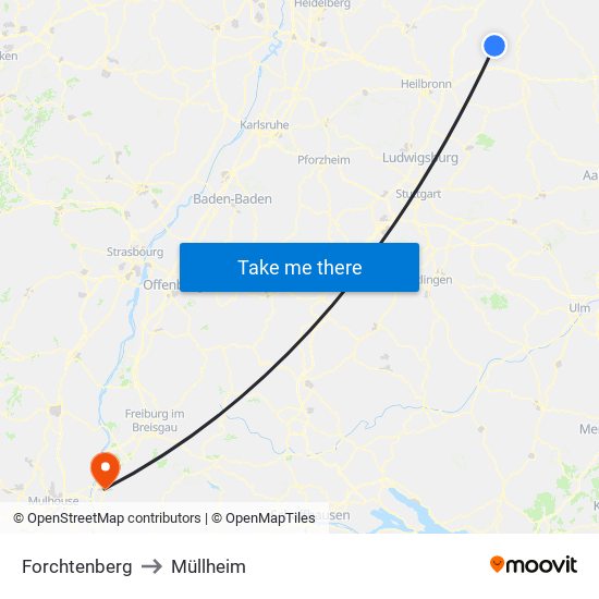 Forchtenberg to Müllheim map