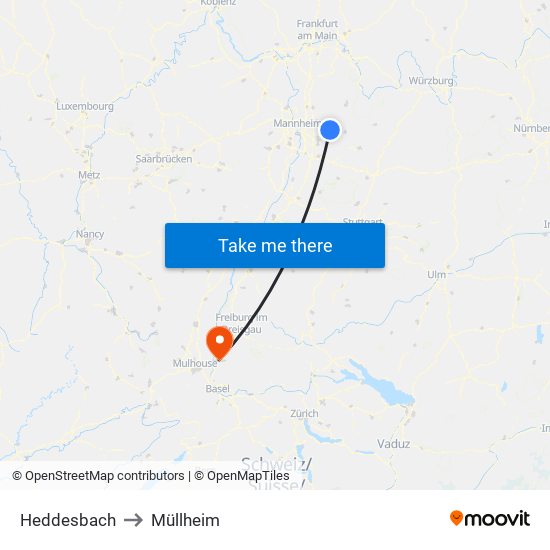 Heddesbach to Müllheim map