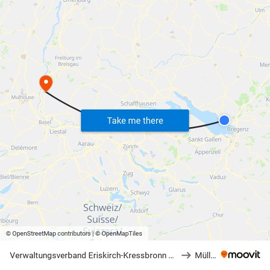 Verwaltungsverband Eriskirch-Kressbronn am Bodensee-Langenargen to Müllheim map