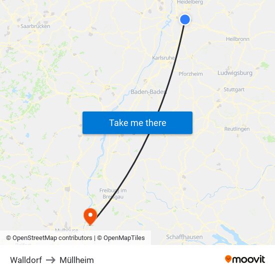 Walldorf to Müllheim map