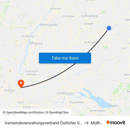 Gemeindeverwaltungsverband Östlicher Schurwald to Müllheim map