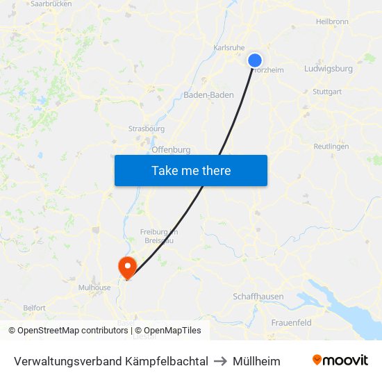 Verwaltungsverband Kämpfelbachtal to Müllheim map