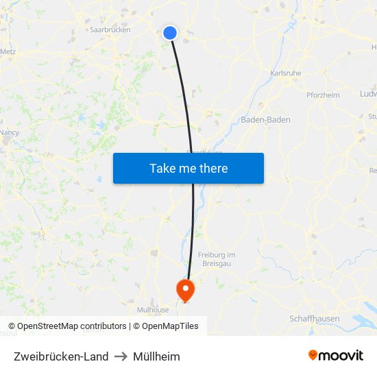 Zweibrücken-Land to Müllheim map