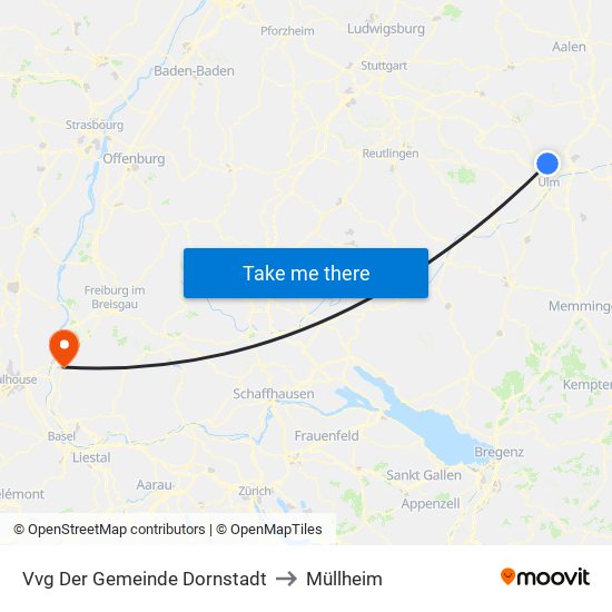 Vvg Der Gemeinde Dornstadt to Müllheim map