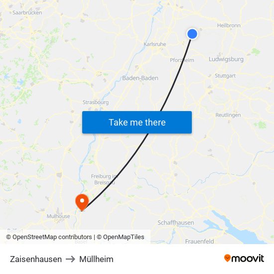 Zaisenhausen to Müllheim map