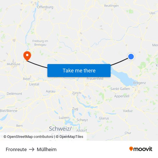 Fronreute to Müllheim map