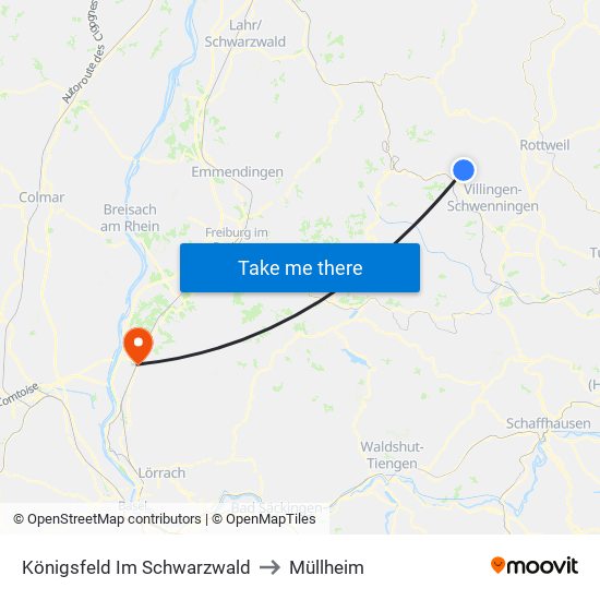 Königsfeld Im Schwarzwald to Müllheim map