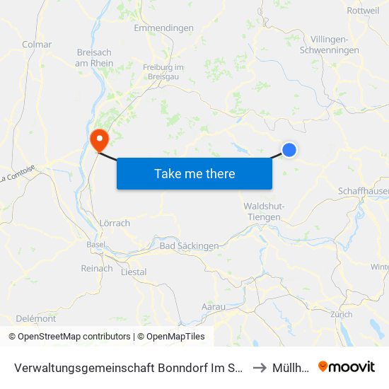 Verwaltungsgemeinschaft Bonndorf Im Schwarzwald to Müllheim map