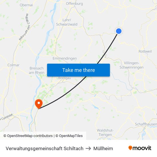 Verwaltungsgemeinschaft Schiltach to Müllheim map