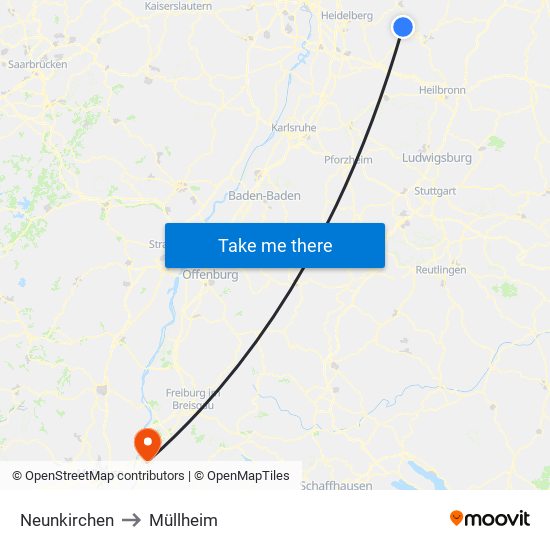 Neunkirchen to Müllheim map